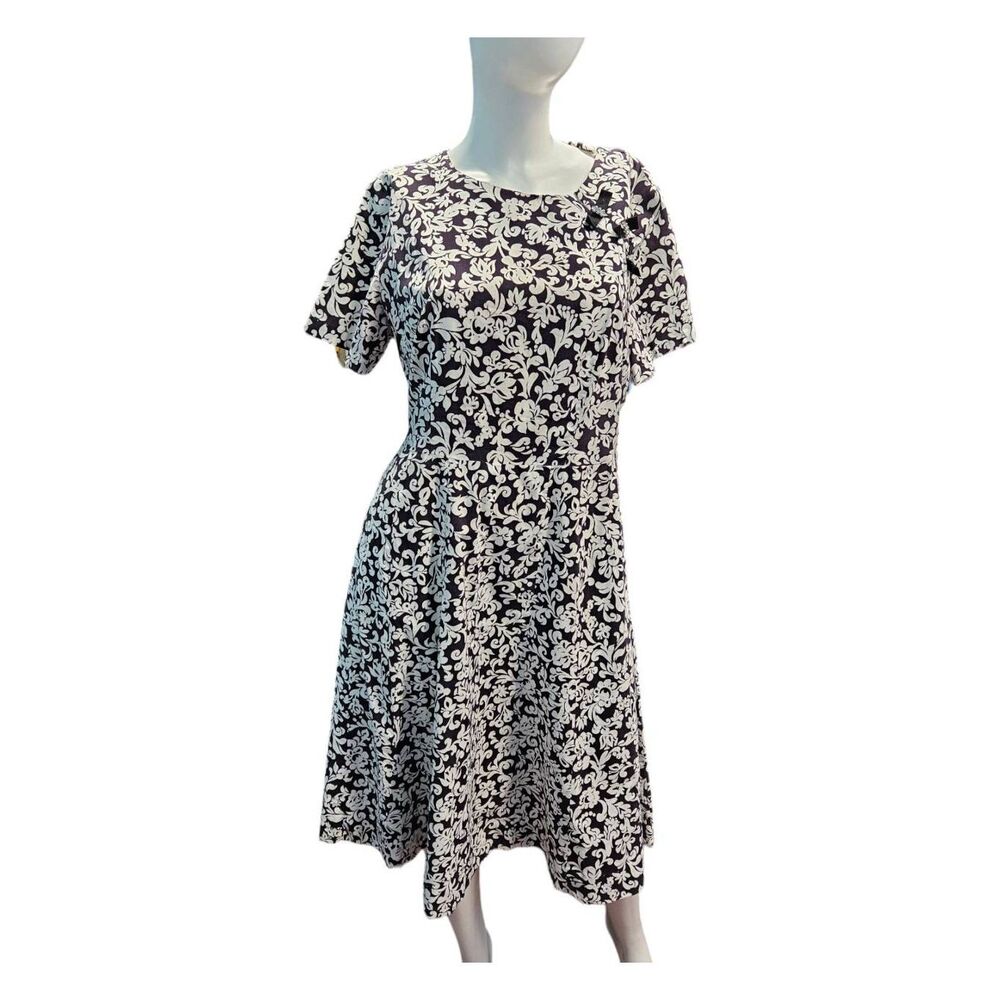 Hayes Vintage Womens Dress SZ Large Black White Fit and Flare - Picture 2 of 8